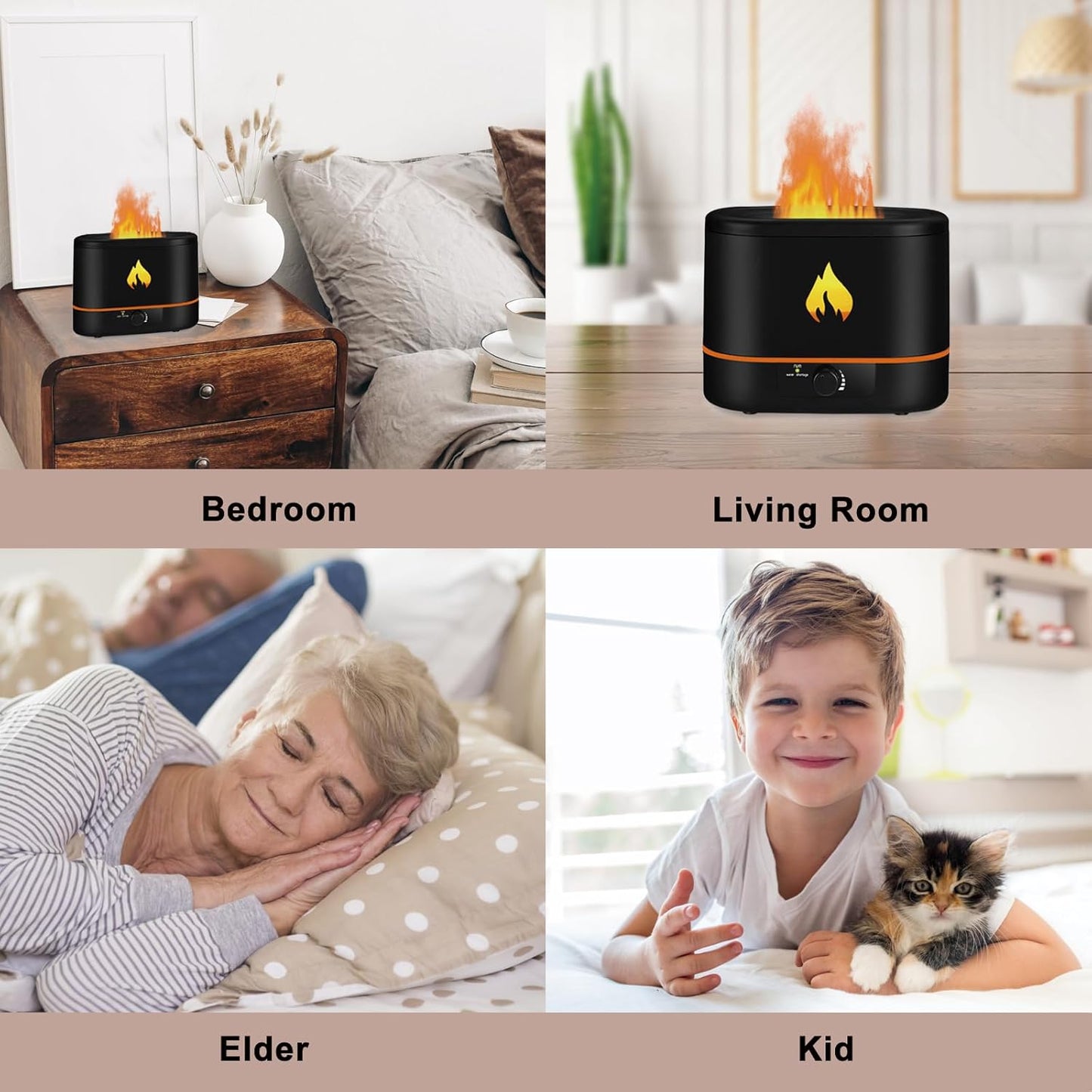 Flame Aroma Diffuser,Humidifier And Air Purifier In 1,Simulated Flame Night Light,Add Water To The Top,Power Off When There Is No Water,Silent Humidification for Baby Home Office,Black,A Moon