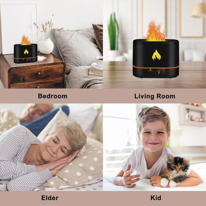 Flame Aroma Diffuser,Humidifier And Air Purifier In 1,Simulated Flame Night Light,Add Water To The Top,Power Off When There Is No Water,Silent Humidification for Baby Home Office,Black,A Moon