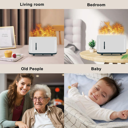 2 In 1 Air Purifier and Humidifier,Flame Humidifier,7 Flame Light Colors,Fine Mist Water Shortage And Power Outage Silent Humidification Relaxing and Comfortable,A white,US