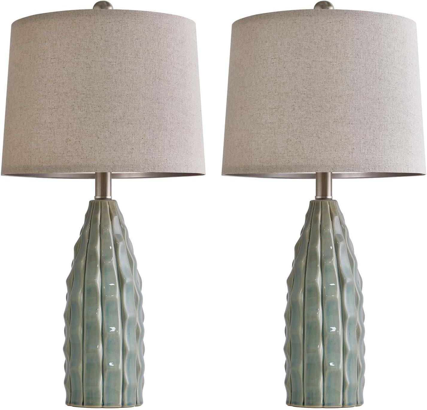 23.75" Modern Ceramic Table Lamp Set of Two with Linen Shades for Bedroom, Office and Living Room Decor Suitable for bedrooms, Living Rooms, Offices, Book(23.75"-Green-2Pack)