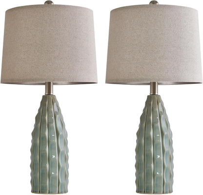 23.75" Modern Ceramic Table Lamp Set of Two with Linen Shades for Bedroom, Office and Living Room Decor Suitable for bedrooms, Living Rooms, Offices, Book(23.75"-Green-2Pack)