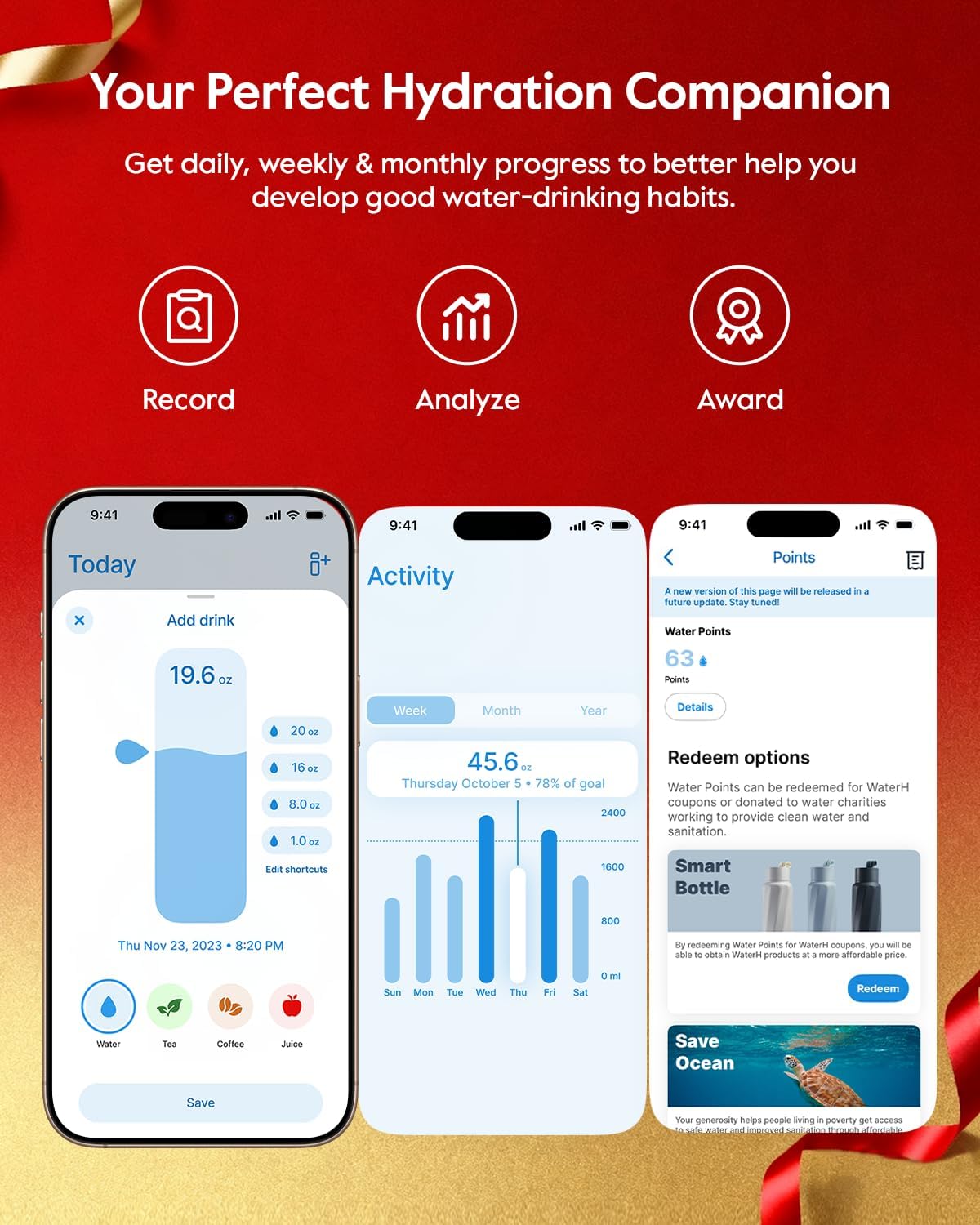 BOOST Smart Water Bottle with Reminder & Tracker, 24oz Vacuum Insulated Bottles Stainless Steel, BPA-Free, Wide Mouth, Ideal Gift for Men, Women, Christmas, Halloween, New Year, Gym, Office, School