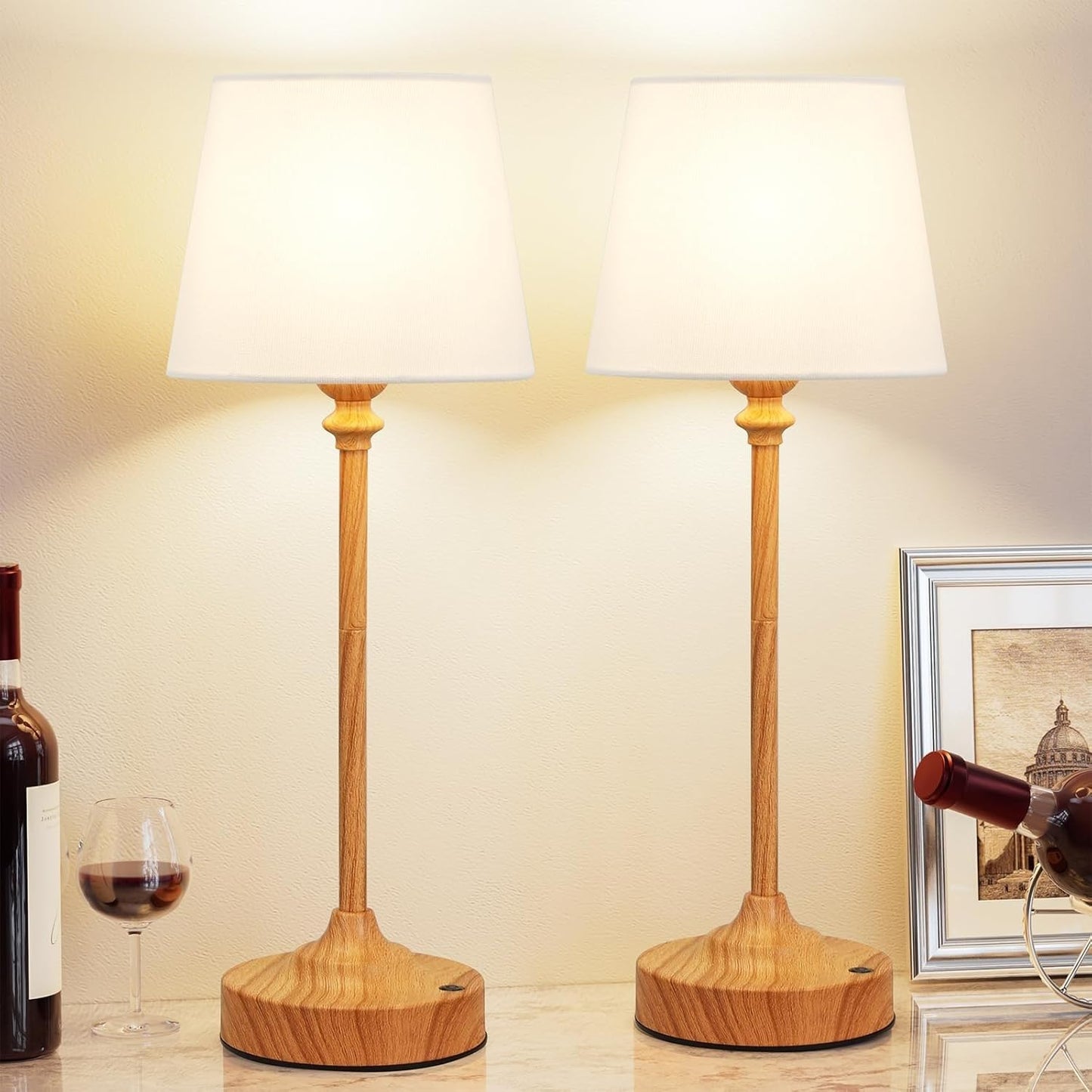 15.8-inch Wireless Charging Touch Table Lamp 2-Pack, Battery Powered, Stepless Dimming, for Dining Table, Living Room Suitable for bedrooms, Living Rooms, Offices, Book(White - Black)