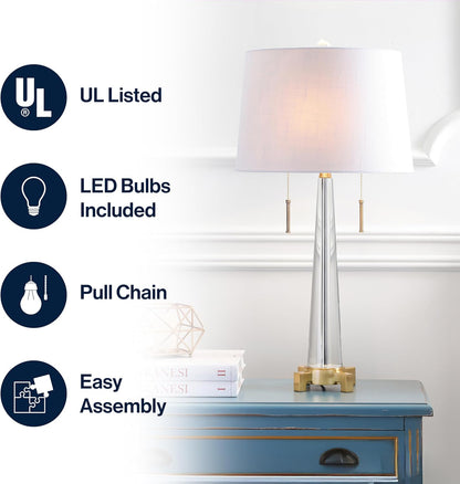 JONATHAN Y JYL2018A Zoe 29.5" 2-Light Crystal LED Table Lamp Contemporary Glam Modern Bedside Desk Nightstand Lamp for Bedroom Living Room Office College Bookcase LED Bulbs Included, Clear/Brass Gold