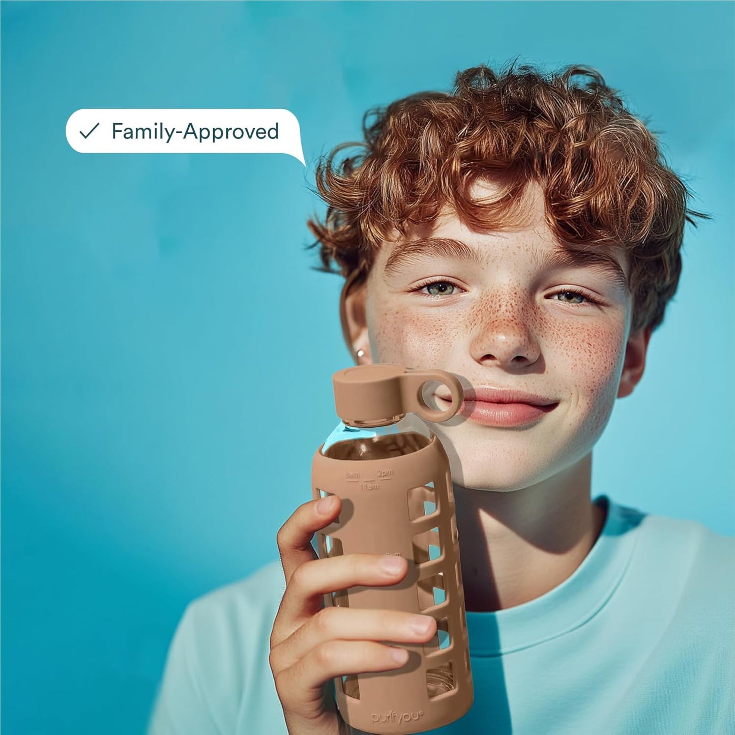 purifyou 40oz / 32oz / 22oz / 12oz Borosilicate Glass Water Bottle with Time & Volume Markers, Silicone Sleeve, Stainless Steel Lid | Reusable Glass Bottle for Water & Juice (40oz Jet Black)