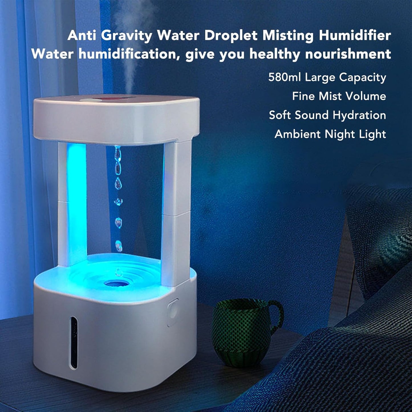 ViaGasaFamido Cool Mist Humidifier Diffuser 7 Colors Nightlight Aromatherapy Essential Oil with Levitating Water Drop for Bedroom Home Office Gift