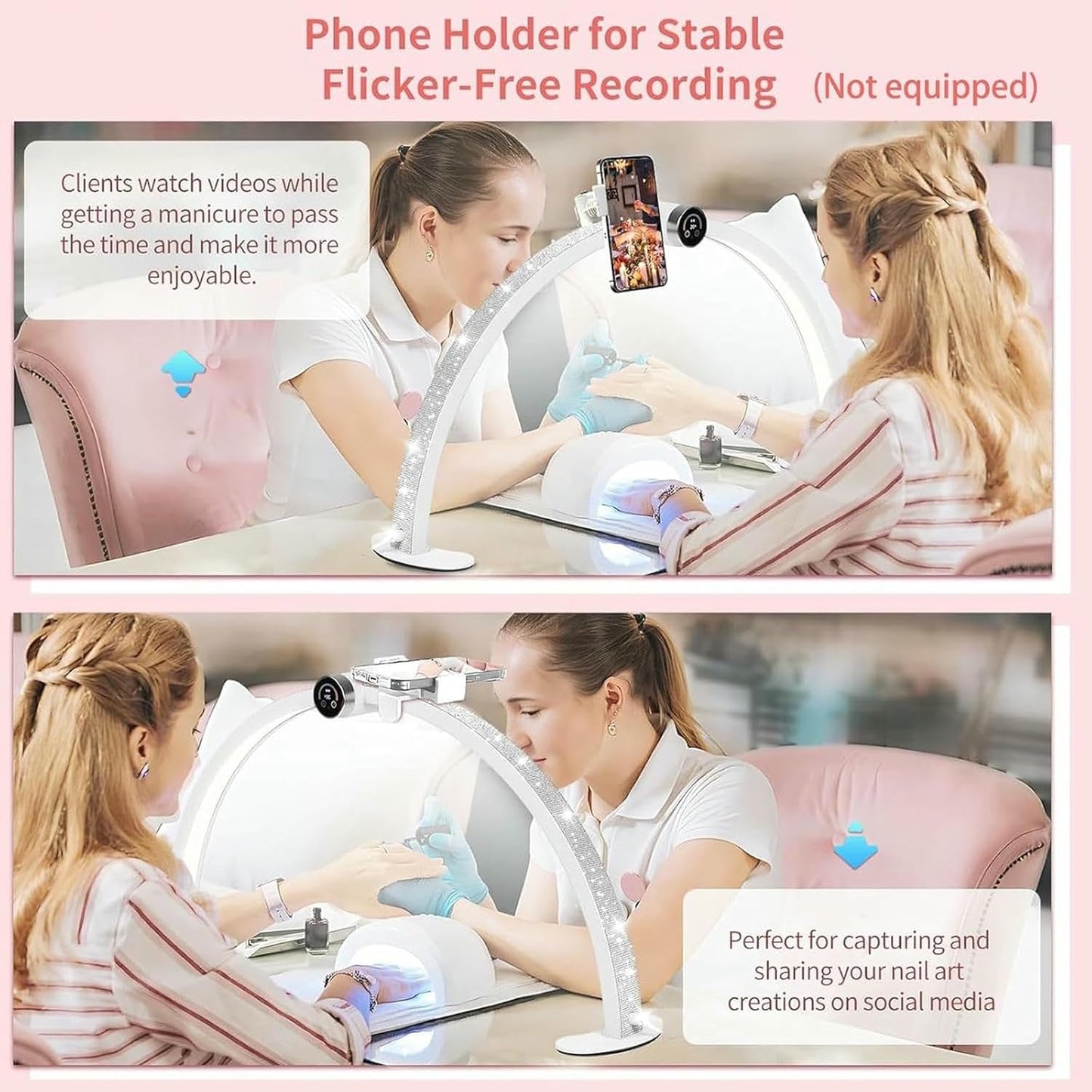 48W Foldable Nail Arch Light, Half Moon Light for Nail Desk - 3 Modes 3000-6000K Stepless Table Lamp with Smart Display LED Half Moon Lamp - for Lash Extension/Tattoo..