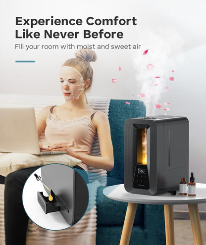 BREEZOME 6L Humidifiers for Bedroom, Cool Mist Top Fill Humidifier with Aroma Diffuser, Humidistat, Night Light, 50H Runtime, Quiet Ultrasonic Humidifiers for Home Large Room, Baby Nursery, Plants