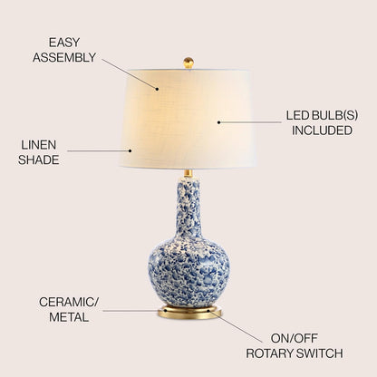 JONATHAN Y JYL5051A Chinois 30" Ceramic/Iron Classic Cottage LED Table Lamp Classic,Cottage,Glam,Traditional for Bedroom, Living Room, Office, College Dorm, Coffee Table, Bookcase, Blue/White