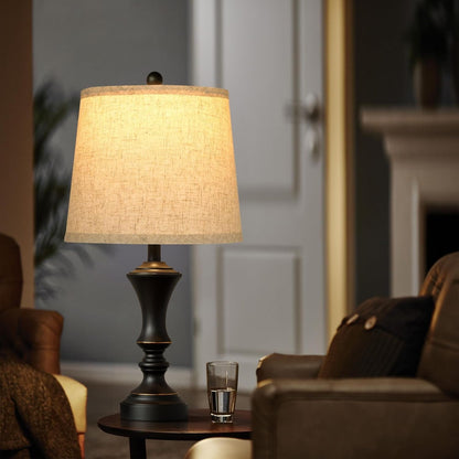 22-inch Vintage Table Lamp Set of 2, Linen Shade, Resin Base, Suitable for Bedroom Bedside Living Room Lamp Suitable for bedrooms, Living Rooms, Offices, Book(Retro Brown)