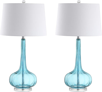 JONATHAN Y JYL1079B-SET2 Set of 2 Table Lamps Bette 28.5" Glass Teardrop LED Table Lamp Contemporary Bedside Desk Nightstand Lamp for Bedroom Living Room Office College Bookcase, Aqua