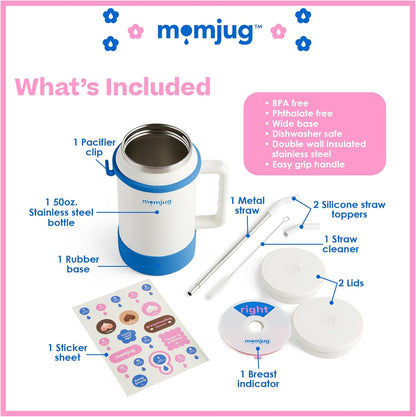 Hydration Water Bottle for Moms 50oz (Without Indicator, White)