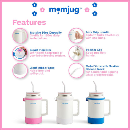 Hydration Water Bottle for Moms 50oz (Without Indicator, White)