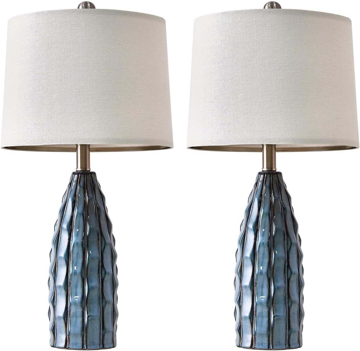 23.75" Modern Ceramic Table Lamp Set of Two with Linen Shades for Bedroom, Office and Living Room Decor Suitable for bedrooms, Living Rooms, Offices, Book(23.75"-Green-2Pack)