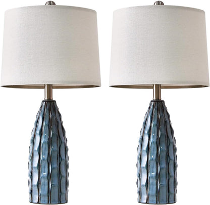 23.75" Modern Ceramic Table Lamp Set of Two with Linen Shades for Bedroom, Office and Living Room Decor Suitable for bedrooms, Living Rooms, Offices, Book(23.75"-Green-2Pack)