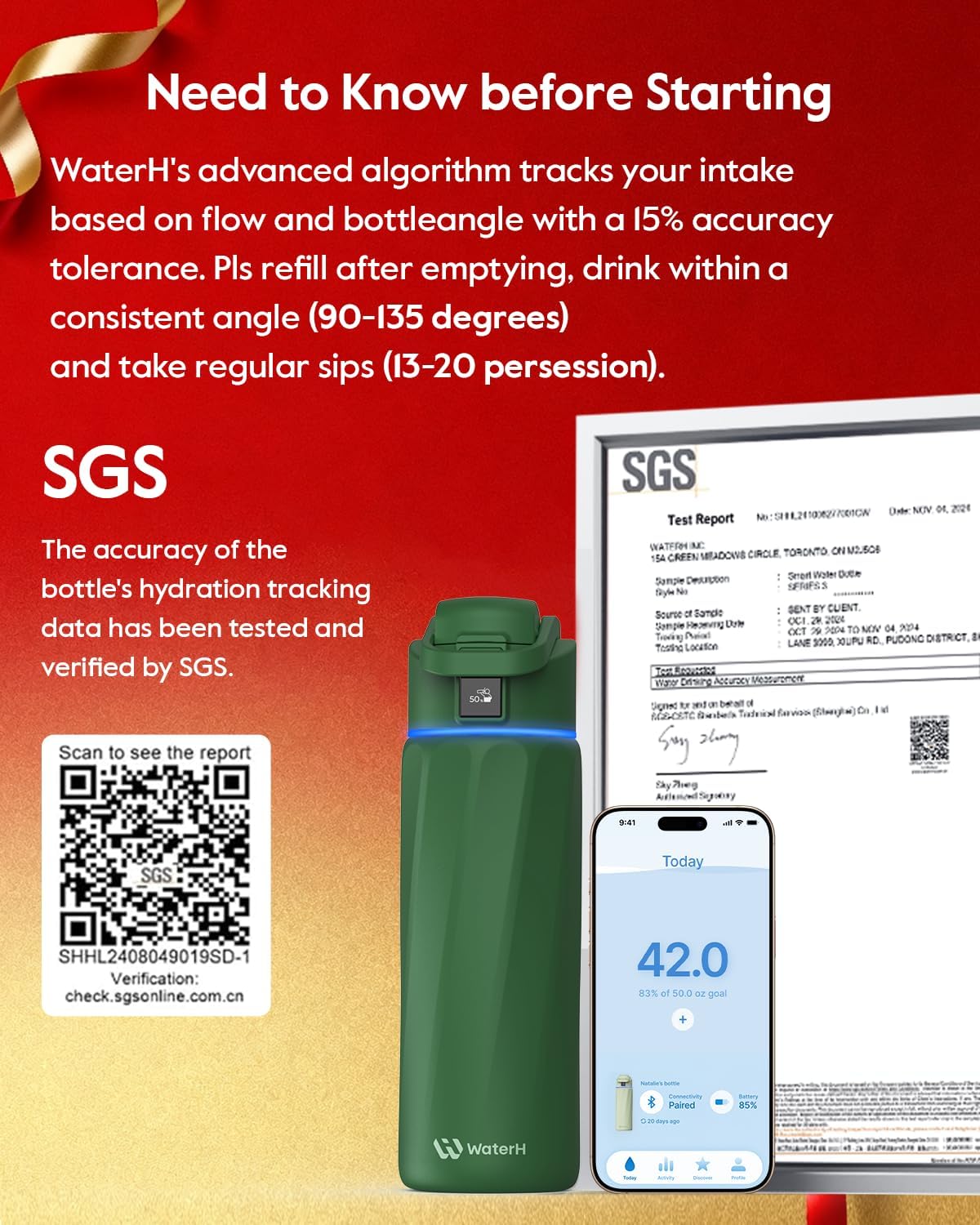 BOOST Smart Water Bottle with Reminder & Tracker, 24oz Vacuum Insulated Bottles Stainless Steel, BPA-Free, Wide Mouth, Ideal Gift for Men, Women, Christmas, Halloween, New Year, Gym, Office, School