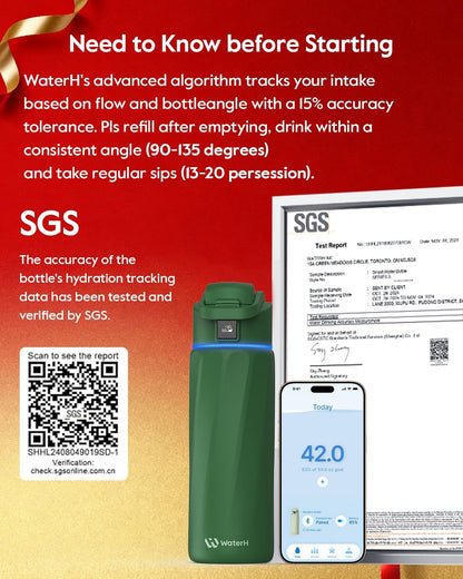 BOOST Smart Water Bottle with Reminder & Tracker, 24oz Vacuum Insulated Bottles Stainless Steel, BPA-Free, Wide Mouth, Ideal Gift for Men, Women, Christmas, Halloween, New Year, Gym, Office, School