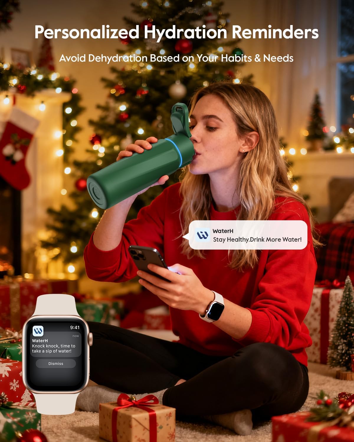 BOOST Smart Water Bottle with Reminder & Tracker, 32oz Vacuum Insulated Bottles Stainless Steel, BPA-Free, Wide Mouth, Ideal Gift for Men, Women, Christmas, Halloween, New Year, Gym, Office, School