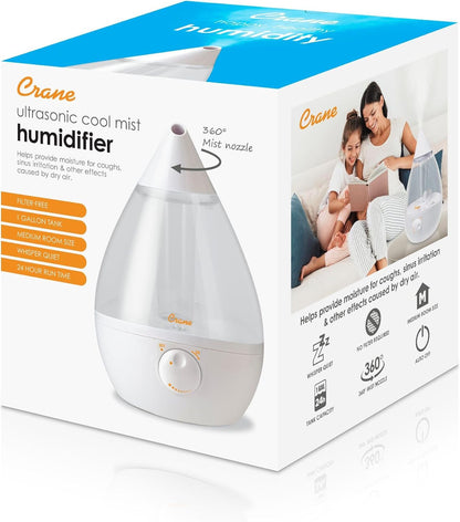 Crane Ultrasonic Cool Mist Humidifier for Bedroom, Baby Nursery, Kids Room, Plants, or Office, Large 1 Gallon Tank, Filter Optional, Orange