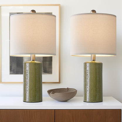 20.25 Inch Modern Minimalist Ceramic Table Lamp with Linen Lampshade for Living Room Bedroom Bedside Lamp Suitable for bedrooms, Living Rooms, Offices, Book(Gray)