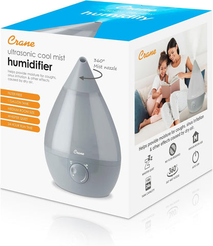 Crane Ultrasonic Cool Mist Humidifier for Bedroom, Baby Nursery, Kids Room, Plants, or Office, Large 1 Gallon Tank, Filter Optional, Orange
