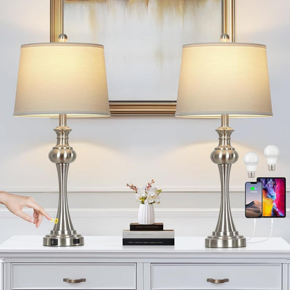28.75" Modern Table Lamp with USB A+C and AC Outlet for Living Room, Bedroom, Nightstand, Coffee Table, 2 Bulbs Included Suitable for bedrooms, Living Rooms, Offices, Book(Gold)