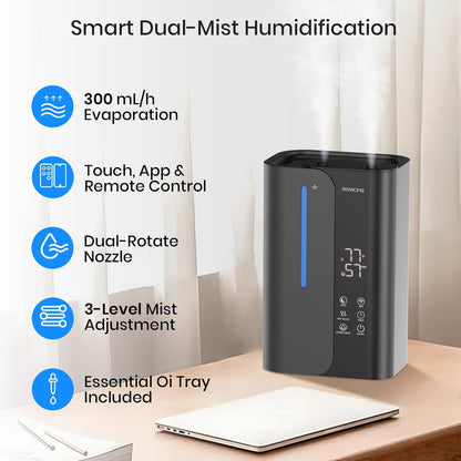Cool Mist Humidifiers for Bedroom and Plants & Baby, Top Fill 5L Large Room Smart Humidifier for Home Nursery, 28 dB Quiet 50H Runtime Bedroom humidifier with Essential Oils