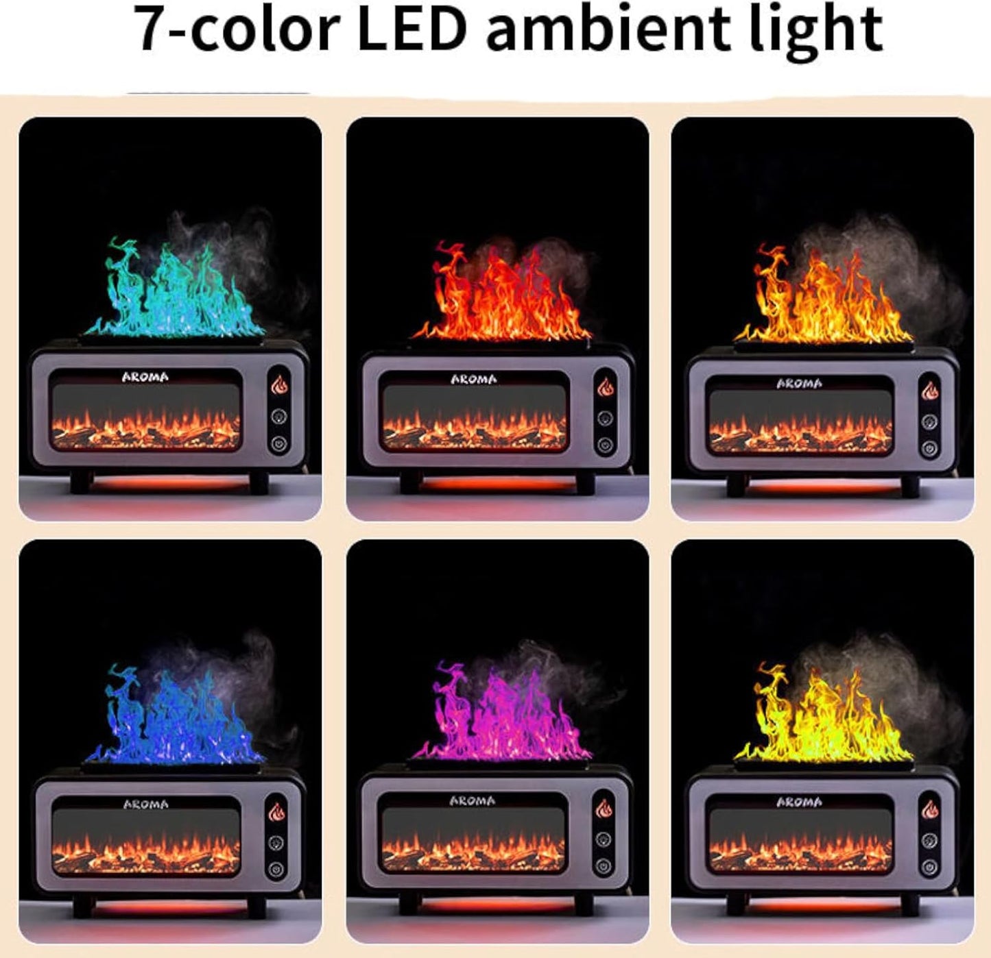 Flame Aroma Diffuser,Fireplace Humidifier,Colorful Flame Night Light,Nano Spray Silent Humidification Water Shortage Protection Cool Mist Humidifiers for Baby Bedroom Office,Black
