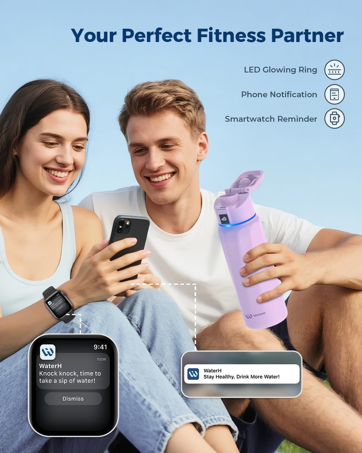 BOOST Smart Water Bottle with Reminder & Tracker, Double Wall Vacuum Insulated Bottles Stainless Steel, 32oz BPA-Free Wide Mouth for Gym, Office, School - Ideal Gift, Black