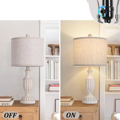 22" Farmhouse Table Lamp 2-Pack, Resin Base with Linen Shade, Suitable for Living Room Or Bedroom Side Table(Black)