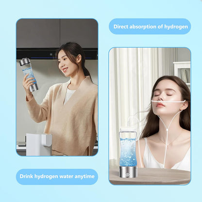 Portable Hydrogen Water Bottle Generator – 380ml Rechargeable PEM Molecular Hydrogen Water Machine | Smart Glass Hydrogen Water Bottle for Travel, Fitness & Daily Hydration