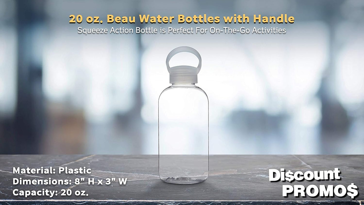 DISCOUNT PROMOS 10 Beau Water Bottles with Handle Set, 20 oz. - Flexi-Grip, Plastic, Drinkware - Clear