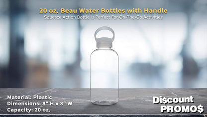 DISCOUNT PROMOS 10 Beau Water Bottles with Handle Set, 20 oz. - Flexi-Grip, Plastic, Drinkware - Clear
