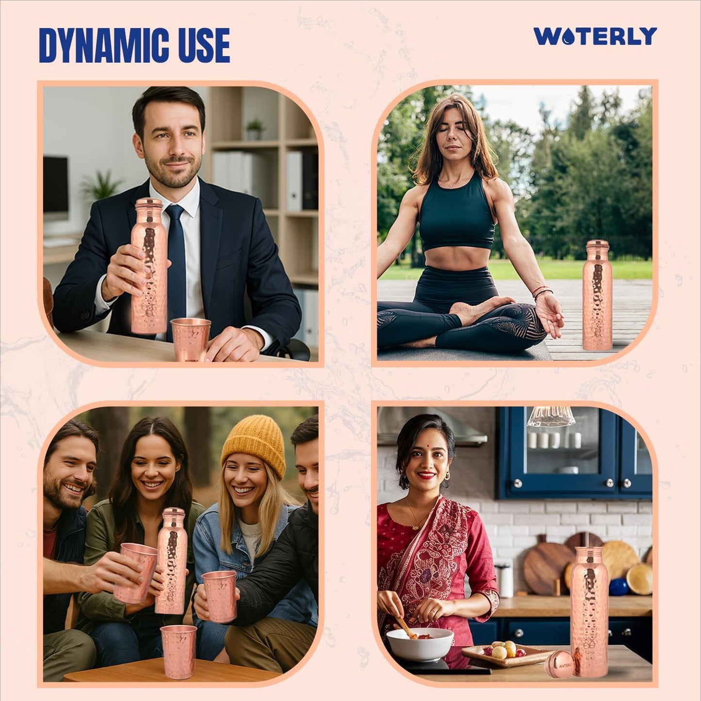 Plain Copper Water Bottle (34 Oz /1000ml) With Set Of 2 Tumbler (10 Oz/300ml Each) | Best use for Office,Gym & gifts |100% Pure Copper Material with Leak proof Quality