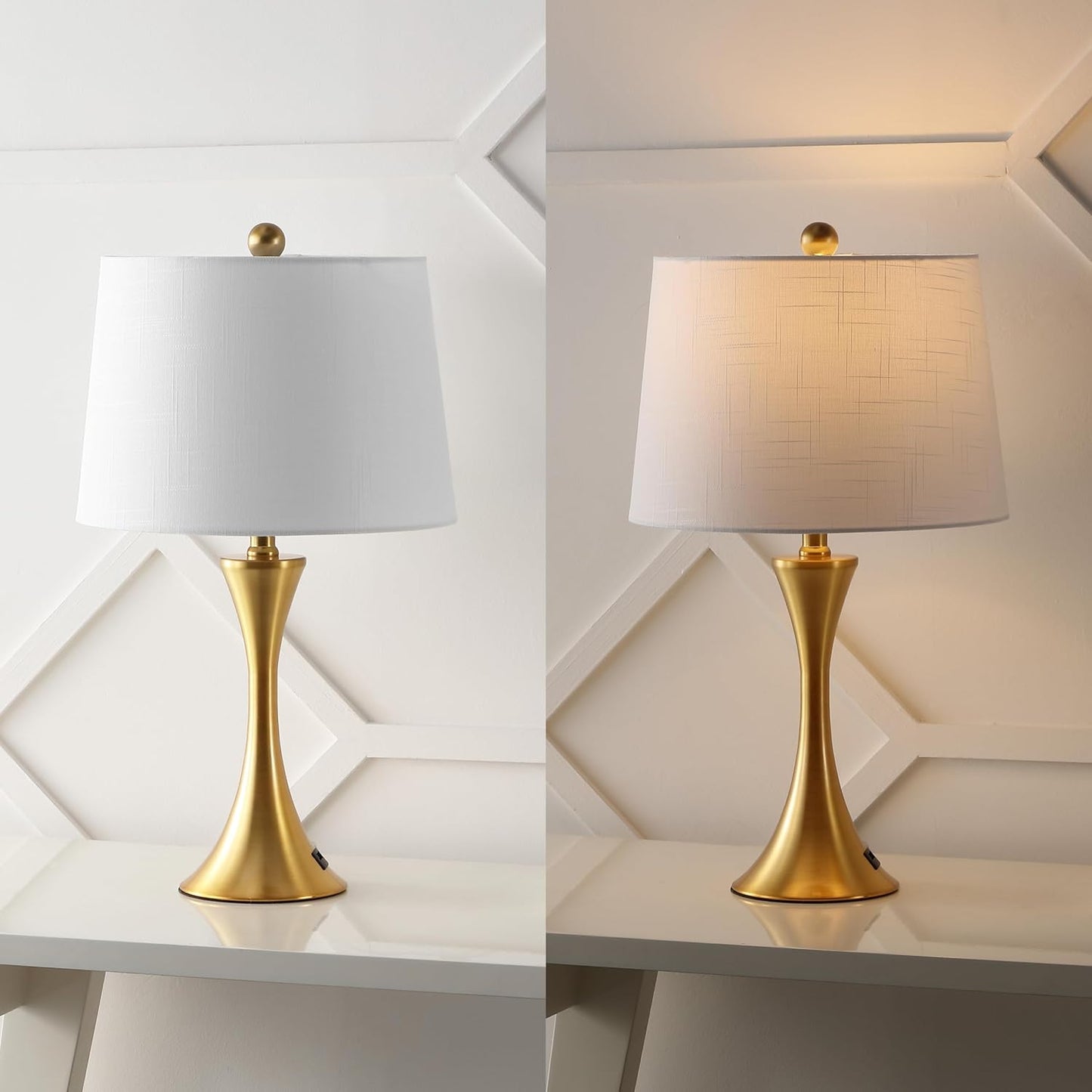 JONATHAN Y JYL6621A-SET2 Bennett 22.75" Modern Glam Iron Hourglass LED Table Lamp with USB Charging Port Minimalist, Designer, Contemporary, Office, Living Room, Dining Room, Bedroom, Brass Gold