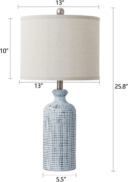 25.8" Modern Ceramic Table Lamp 2-Pack With Linen Shade And Rotary Switch For Bedroom Nightstand Living Room Decoration suitable for bedrooms, living rooms, offices, book(Rotary Switch Blue)