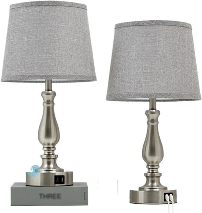 19-inch Touch Table Lamp 2-Piece Set With USB Port, 3-Way Dimmable, Linen Shade For Living Room Reading suitable for bedrooms, living rooms, offices, book(Light oat color Shade and Black Base)