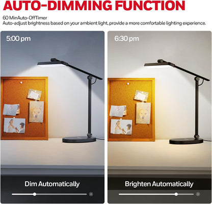 Honeywell Desk Lamp for Home Office, H9 Sunturalux™ Eye-Caring LED Desk Light, 1000LM Dimmable Desk Lamp with Timer and Auto-Sensing, Adjustable Desk Reading Light or Study, Cumputer, Architect
