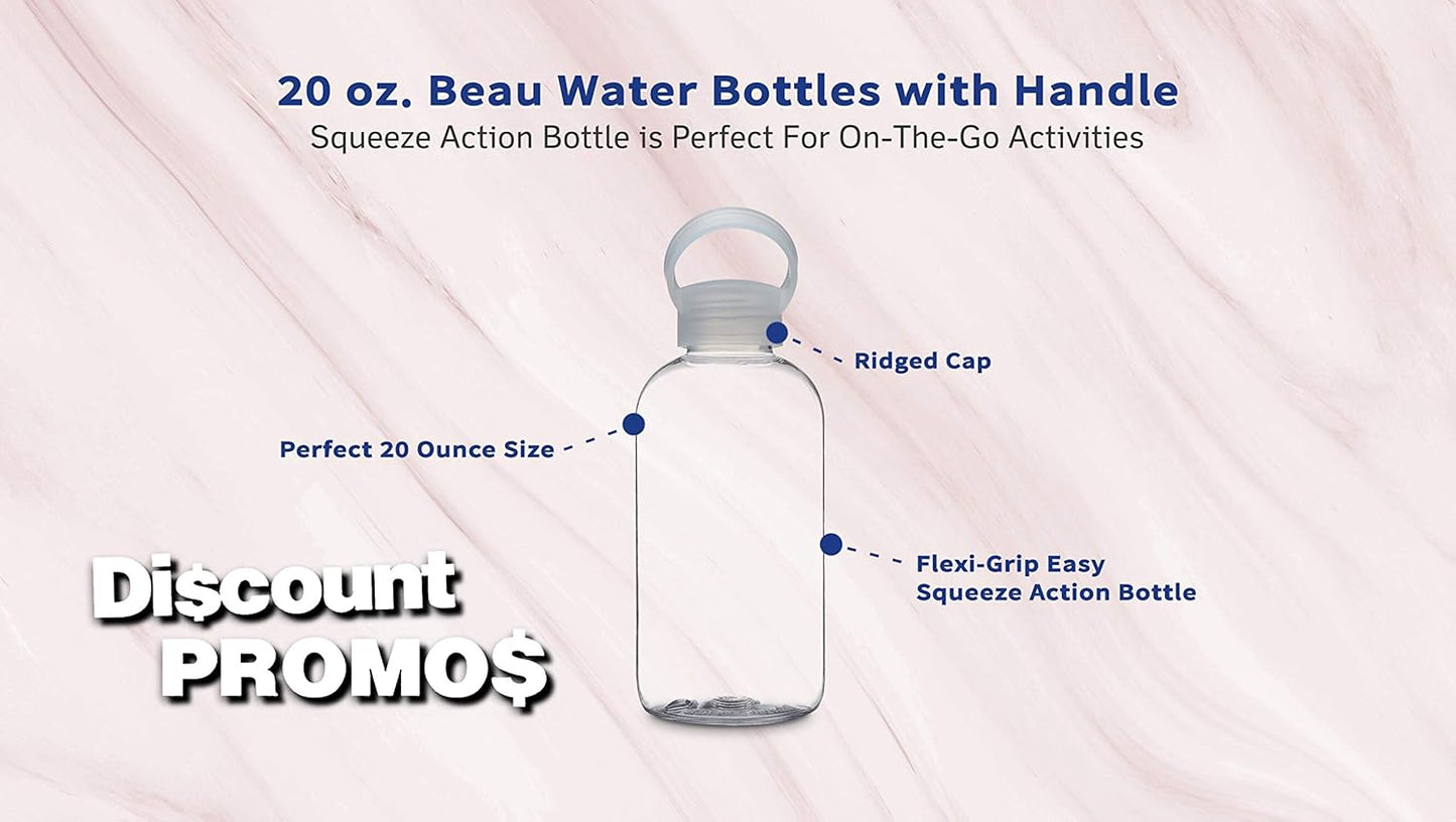 DISCOUNT PROMOS 10 Beau Water Bottles with Handle Set, 20 oz. - Flexi-Grip, Plastic, Drinkware - Clear