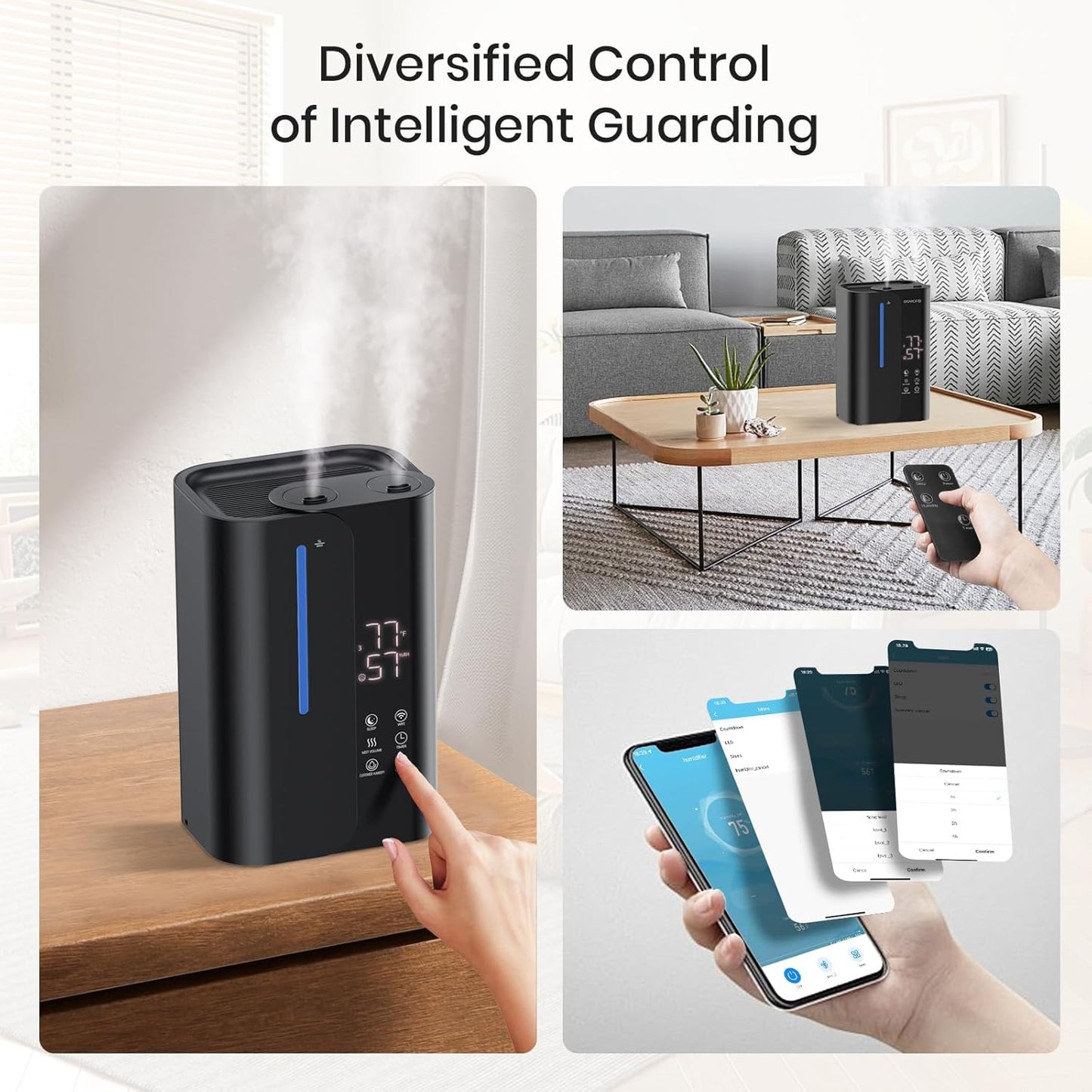 Cool Mist Humidifiers for Bedroom and Plants & Baby, Top Fill 5L Large Room Smart Humidifier for Home Nursery, 28 dB Quiet 50H Runtime Bedroom humidifier with Essential Oils