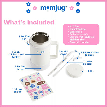 Hydration Water Bottle for Moms 50oz (Without Indicator, White)