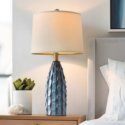 23.75" Modern Ceramic Table Lamp Set of Two with Linen Shades for Bedroom, Office and Living Room Decor Suitable for bedrooms, Living Rooms, Offices, Book(23.75"-Green-2Pack)