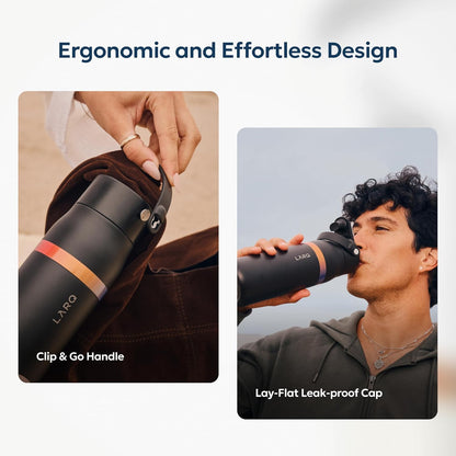 LARQ Bottle Swig Top 34oz - Insulated Stainless Steel Water Bottle With Built-In Silicone Handle | BPA Free | Reusable Water Bottle for Sports, Gym, and Travel, Obsidian Black
