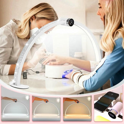 Half Moon Light for Nail Desk - 48W Foldable Nail Arch Light, 3 Modes 3000-6000K Stepless Table Lamp with Smart Display LED Half Moon Lamp - for Lash Extension/Tattoo..