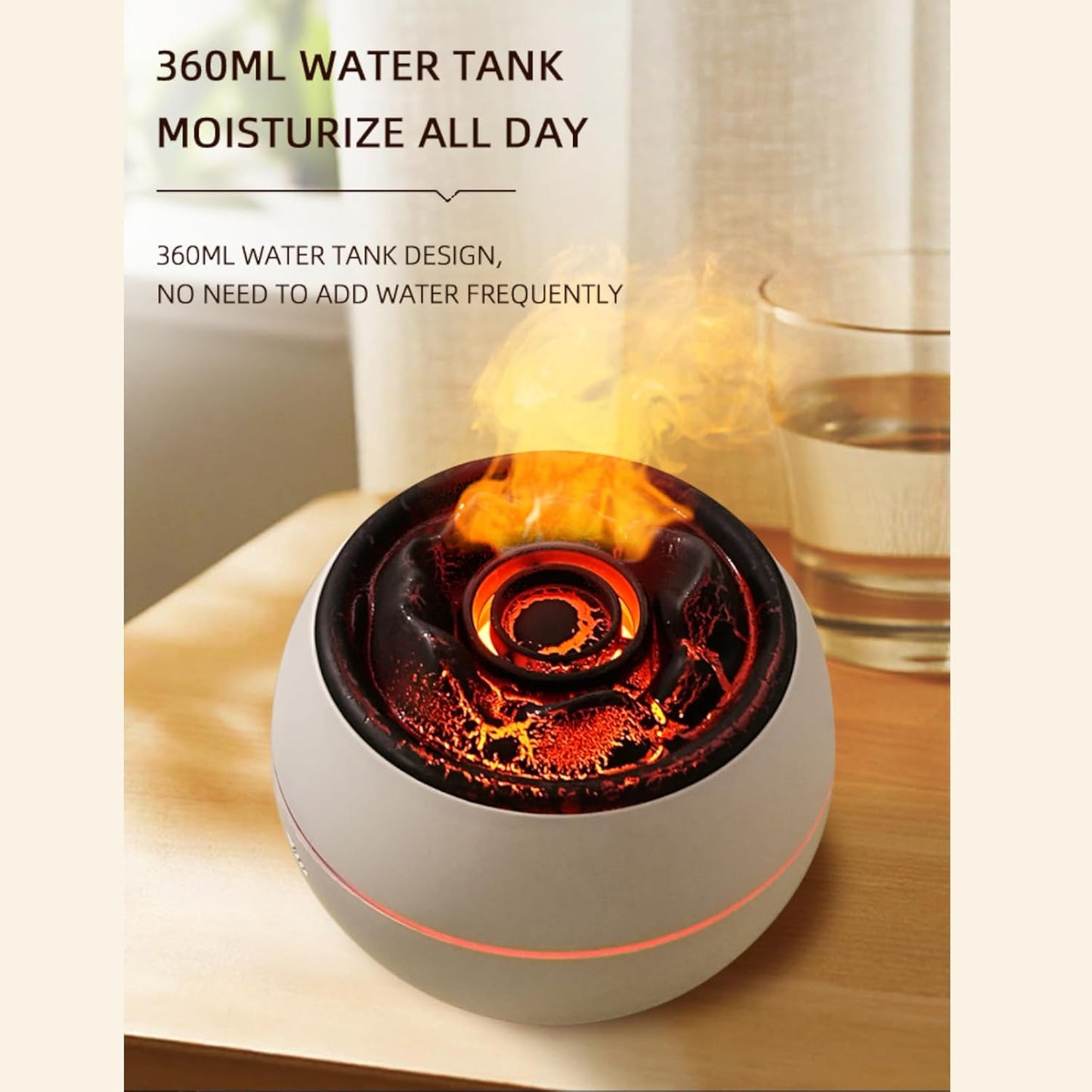 Volcano Humidifier,Aromatherapy Diffusers,Colorful Flame Night Light,1/3/6 Hour Timer,Fine Mist Power Off Protection Peaceful Sleep Suitable for Baby Bedroom Plant Office Yoga,Black,Cracked