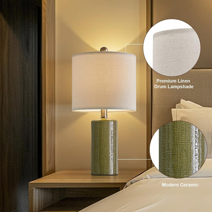 20.25 Inch Modern Minimalist Ceramic Table Lamp with Linen Lampshade for Living Room Bedroom Bedside Lamp Suitable for bedrooms, Living Rooms, Offices, Book(Gray)