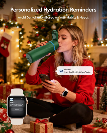 BOOST Smart Water Bottle with Reminder & Tracker, 24oz Vacuum Insulated Bottles Stainless Steel, BPA-Free, Wide Mouth, Ideal Gift for Men, Women, Christmas, Halloween, New Year, Gym, Office, School