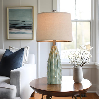 23.75" Modern Ceramic Table Lamp Set of Two with Linen Shades for Bedroom, Office and Living Room Decor Suitable for bedrooms, Living Rooms, Offices, Book(23.75"-Green-2Pack)