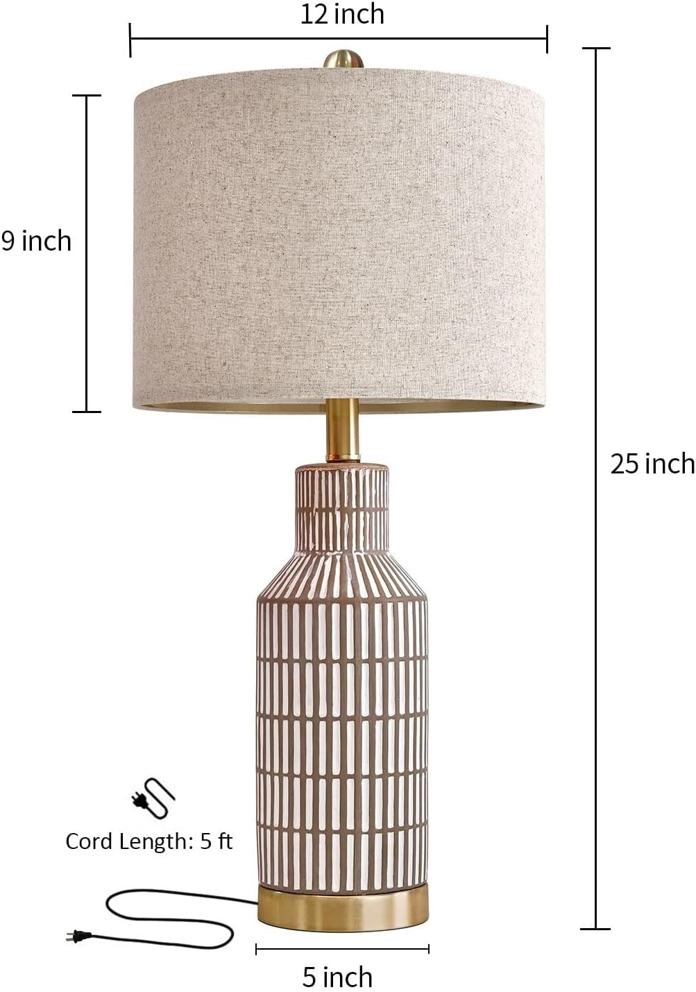 25 Inch Modern Ceramic Table Lamp with Linen Shade for Living Room Bedroom Farmhouse Nightstand Lamp Suitable for bedrooms, Living Rooms, Offices, Book(‎Washed White-1Pack)