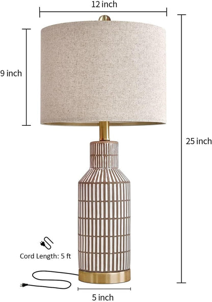 25 Inch Modern Ceramic Table Lamp with Linen Shade for Living Room Bedroom Farmhouse Nightstand Lamp Suitable for bedrooms, Living Rooms, Offices, Book(‎Washed White-1Pack)